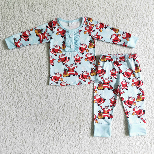 Santa print long sleeve baby girls Christmas pajamas - BIG FRENCHIES