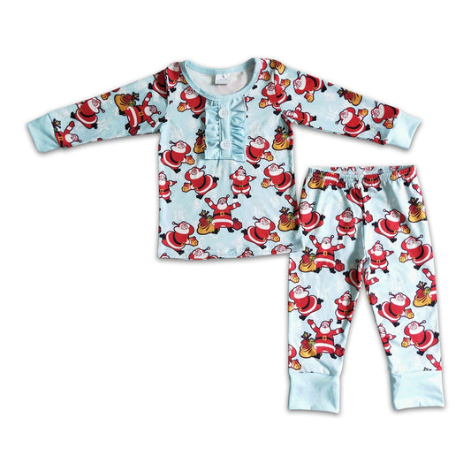Santa print long sleeve baby girls Christmas pajamas - BIG FRENCHIES