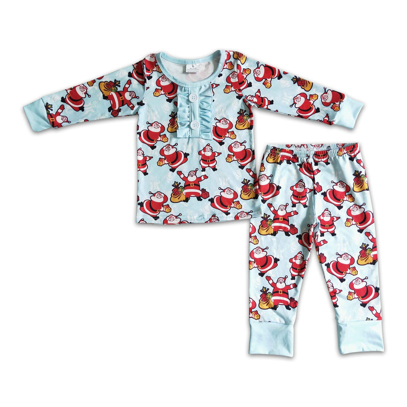 Santa print long sleeve baby girls Christmas pajamas - BIG FRENCHIES