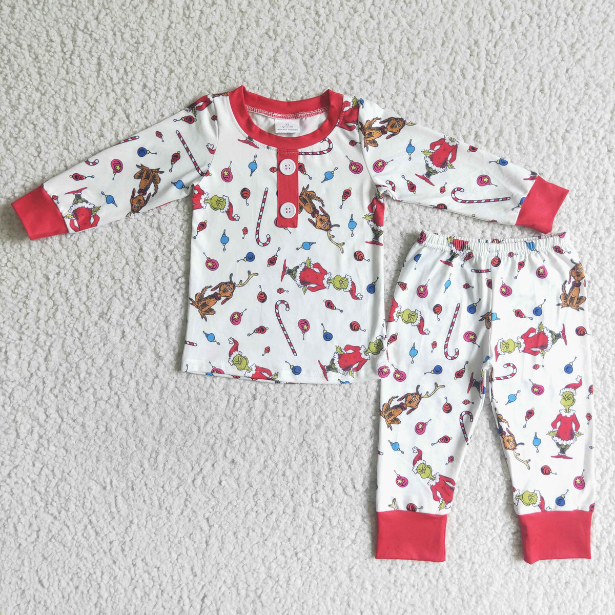 Green face print long sleeve boy Christmas pajamas - BIG FRENCHIES
