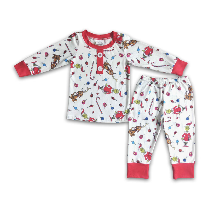 Green face print long sleeve boy Christmas pajamas - BIG FRENCHIES