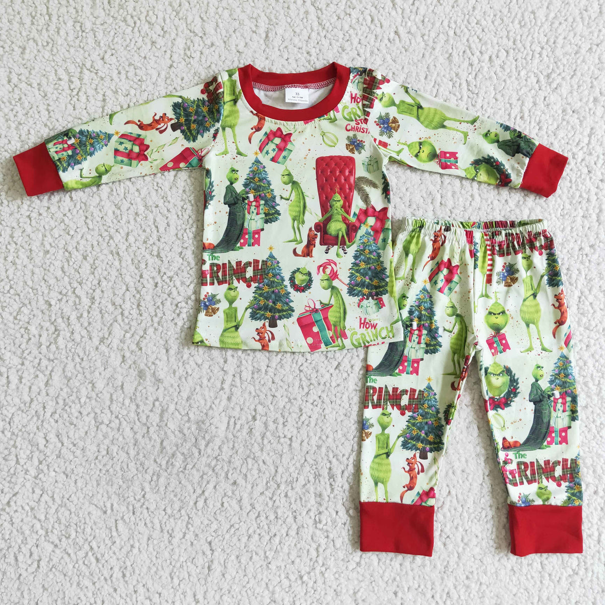 Green face long sleeve baby boy Christmas pajamas - BIG FRENCHIES
