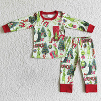 Green face long sleeve baby boy Christmas pajamas - BIG FRENCHIES