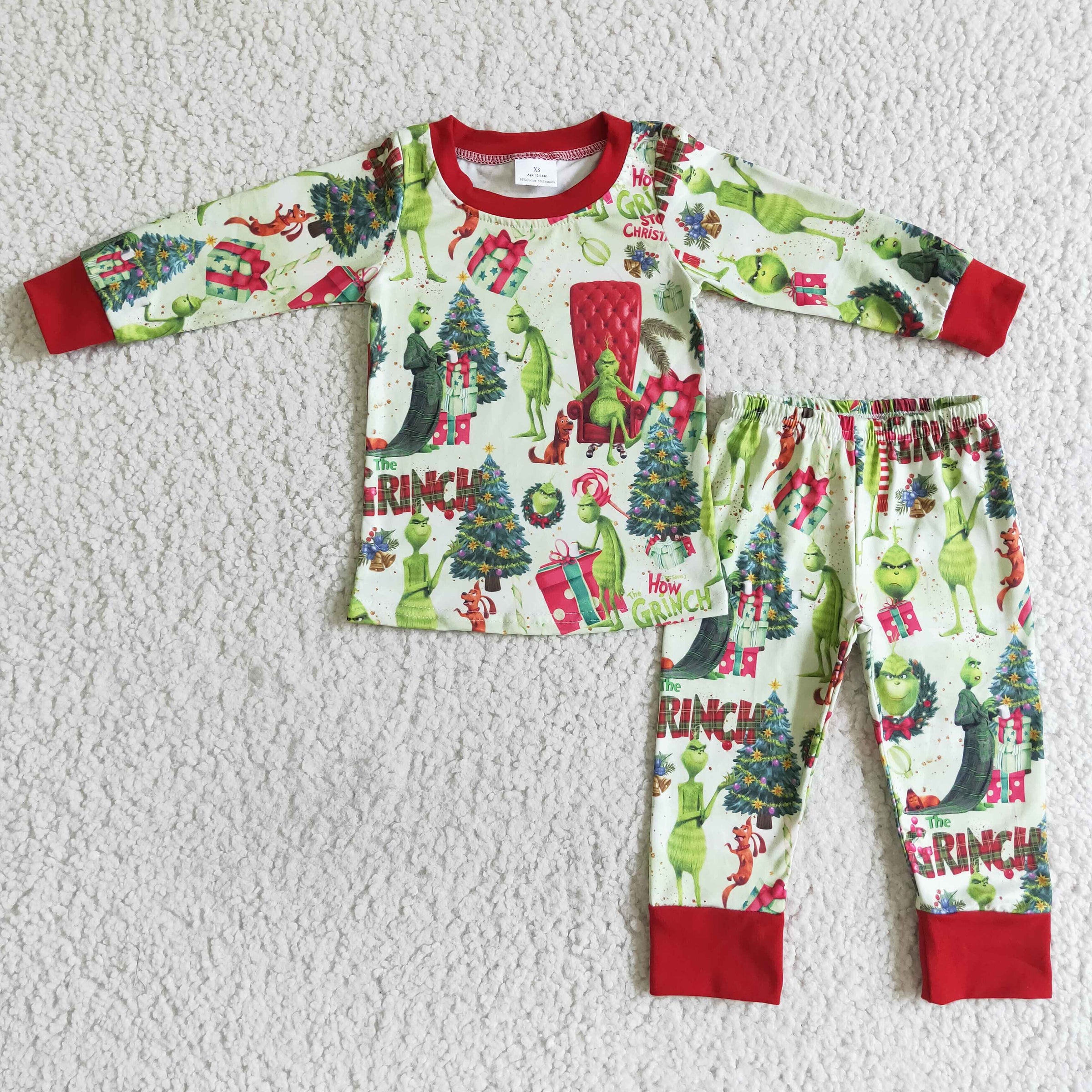 Green face long sleeve baby boy Christmas pajamas - BIG FRENCHIES
