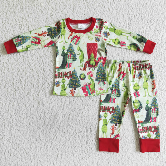 Green face long sleeve baby boy Christmas pajamas - BIG FRENCHIES