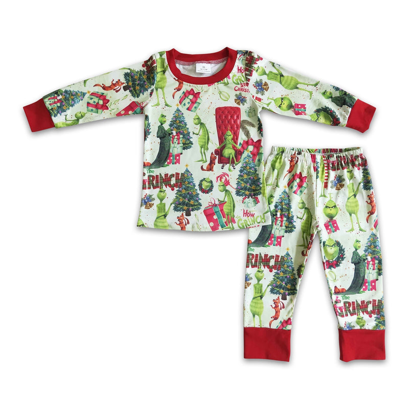 Green face long sleeve baby boy Christmas pajamas - BIG FRENCHIES