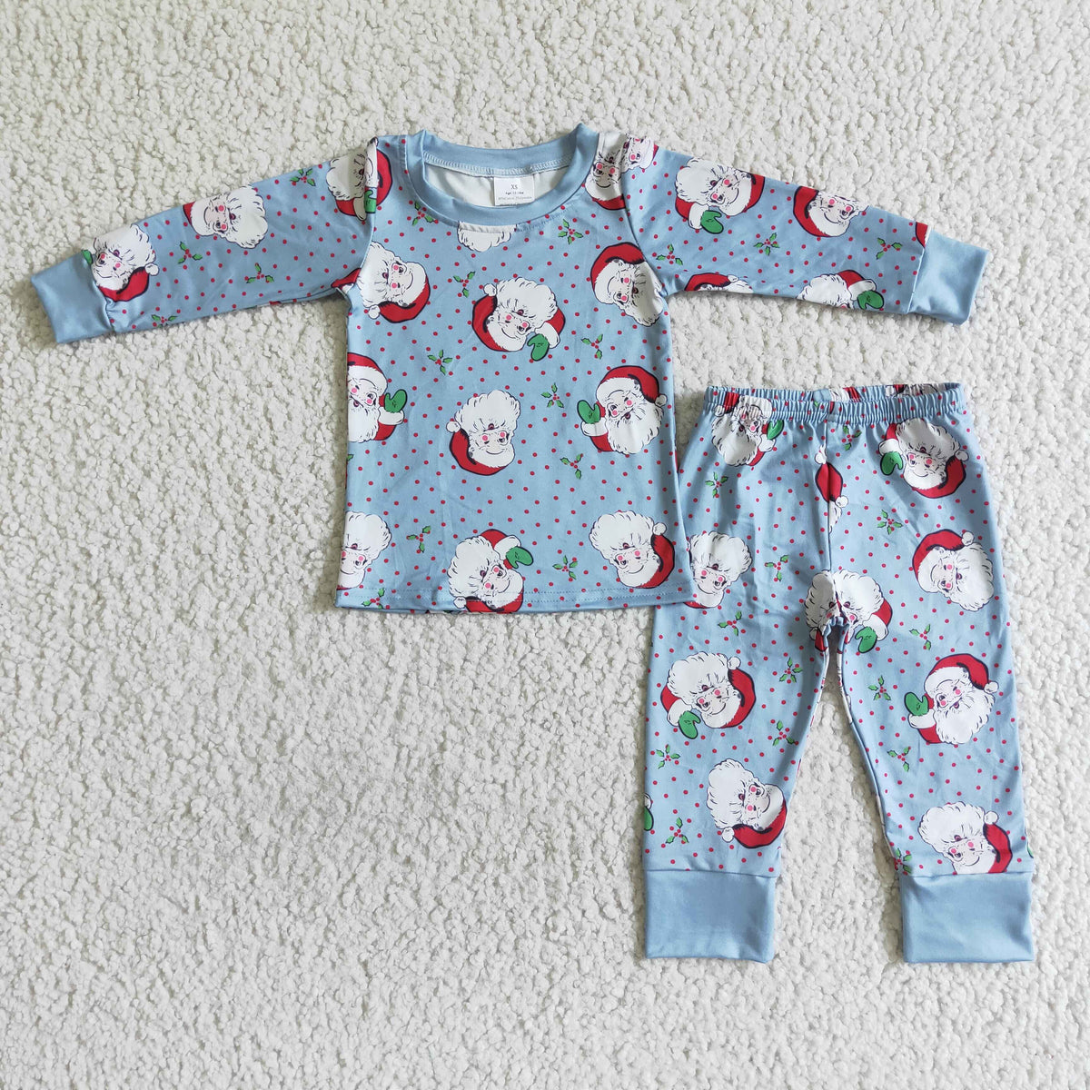 Blue santa polka dots long sleeve baby kids Christmas pajamas - BIG FRENCHIES