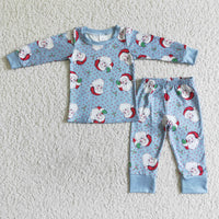 Blue santa polka dots long sleeve baby kids Christmas pajamas - BIG FRENCHIES
