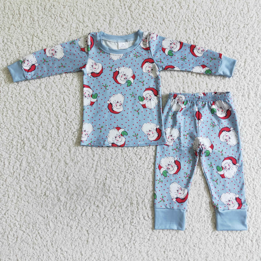 Blue santa polka dots long sleeve baby kids Christmas pajamas - BIG FRENCHIES