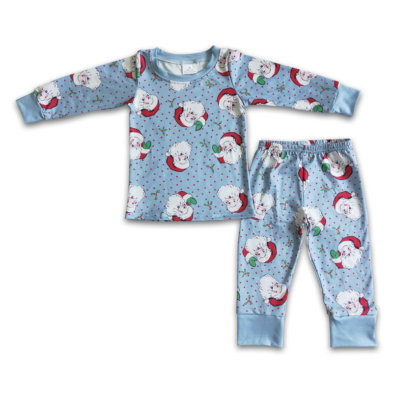 Blue santa polka dots long sleeve baby kids Christmas pajamas - BIG FRENCHIES