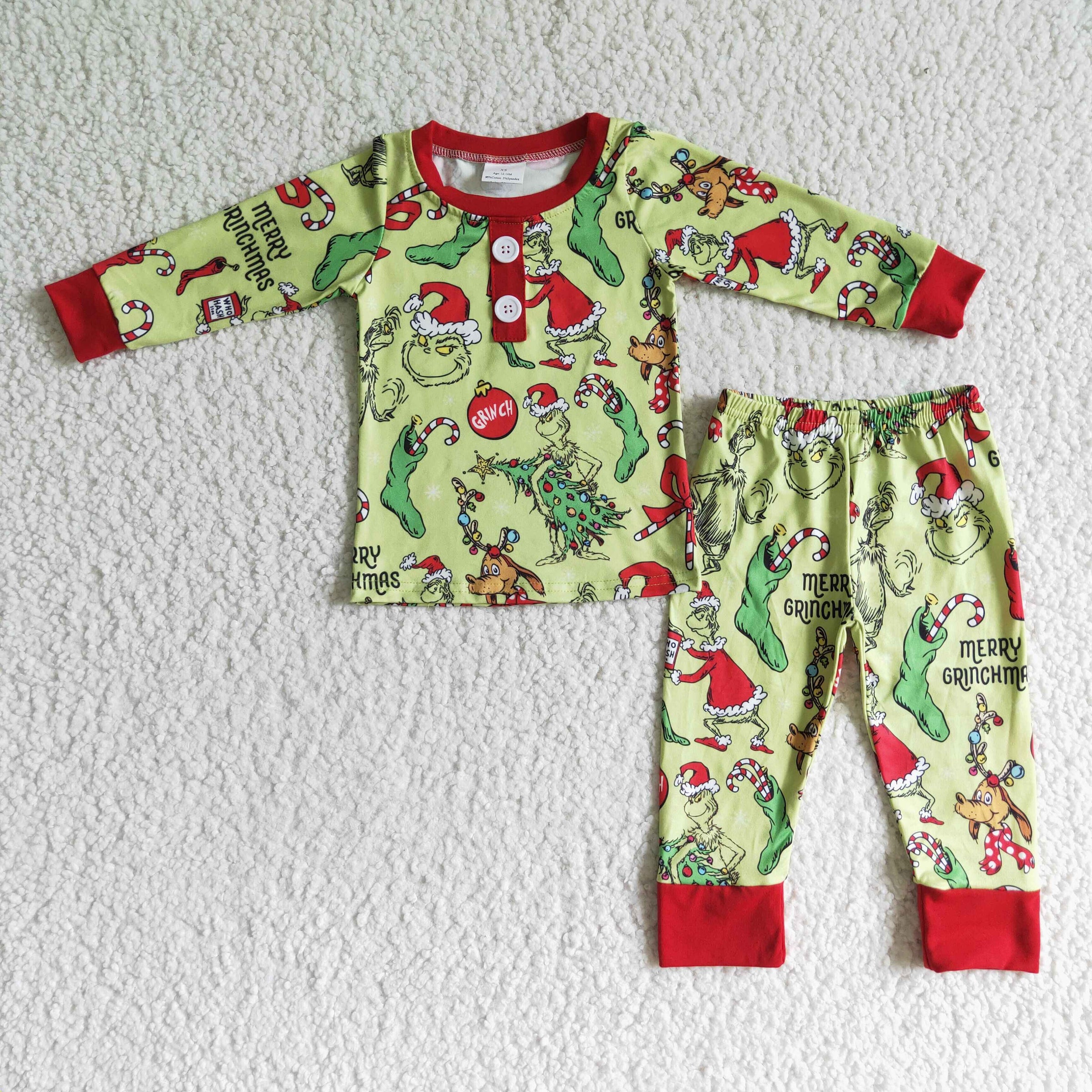 Green face merry Christmas kids boy pajamas - BIG FRENCHIES