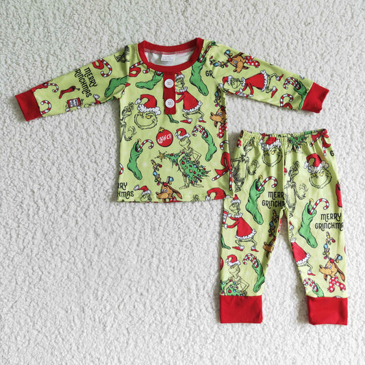 Green face merry Christmas kids boy pajamas - BIG FRENCHIES