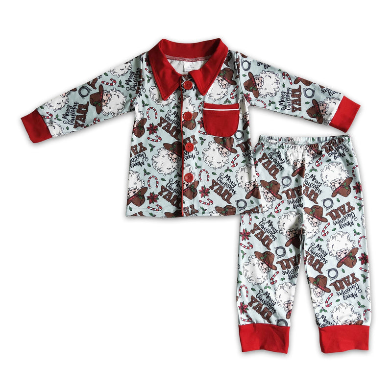 Merry Christmas y'all santa boots kids boy western pajamas - BIG FRENCHIES