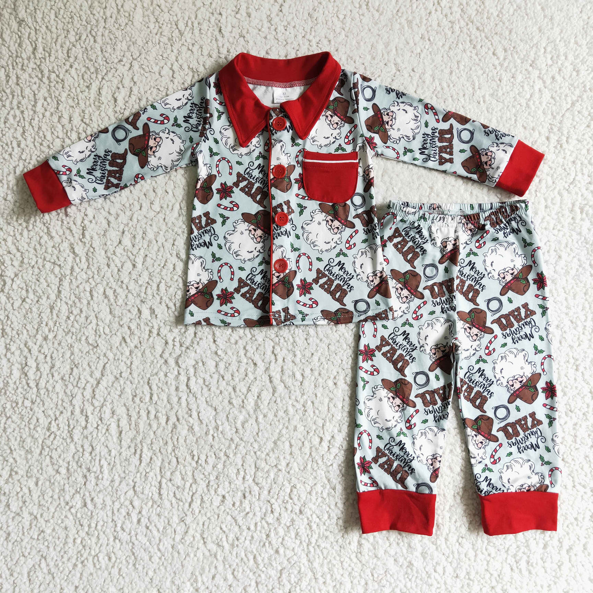 Merry Christmas y'all santa boots kids boy western pajamas - BIG FRENCHIES