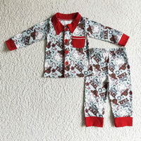 Merry Christmas y'all santa boots kids boy western pajamas - BIG FRENCHIES