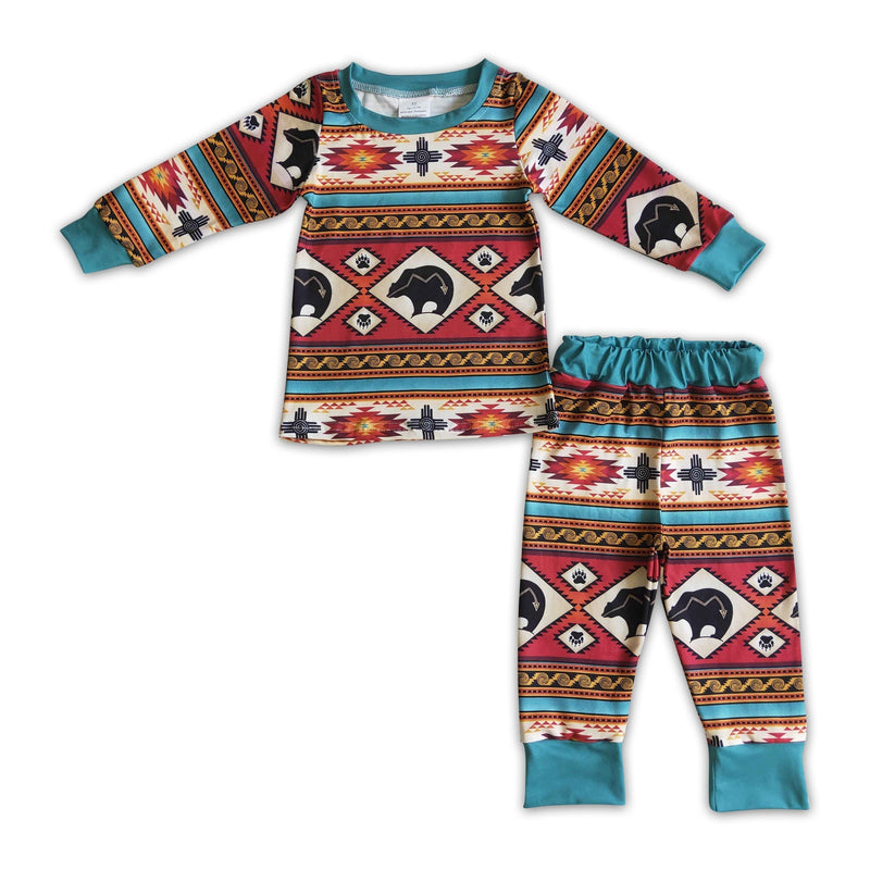 Cow aztec long sleeves baby kids western pajamas - BIG FRENCHIES
