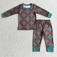 Brown aztec kids boy western pajamas - BIG FRENCHIES