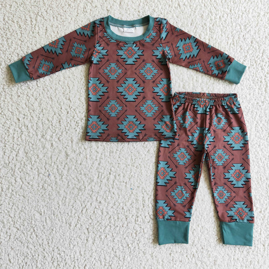 Brown aztec kids boy western pajamas - BIG FRENCHIES