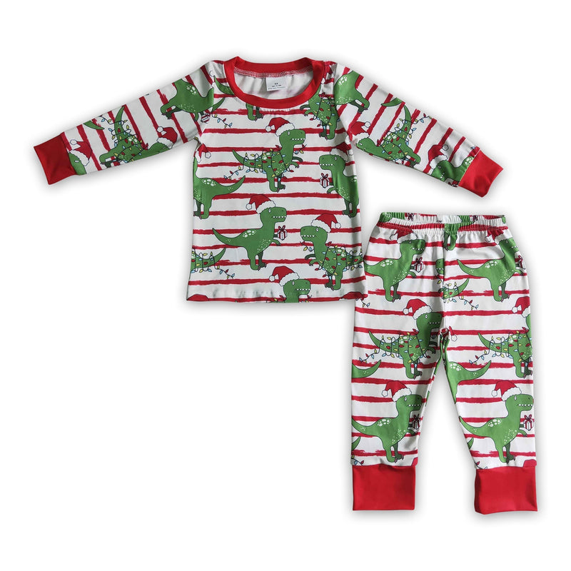 Dinosaur stripe kids boy Christmas pajamas - BIG FRENCHIES