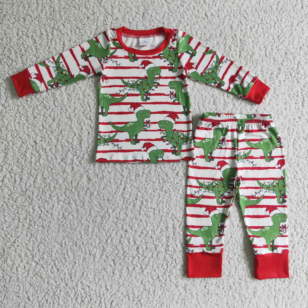 Dinosaur stripe kids boy Christmas pajamas - BIG FRENCHIES