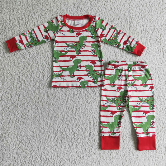 Dinosaur stripe kids boy Christmas pajamas - BIG FRENCHIES