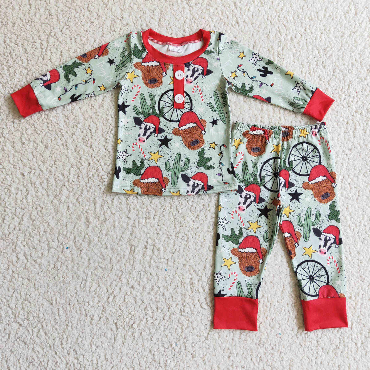 Highland cow cactus kids boy western Christmas pajamas - BIG FRENCHIES