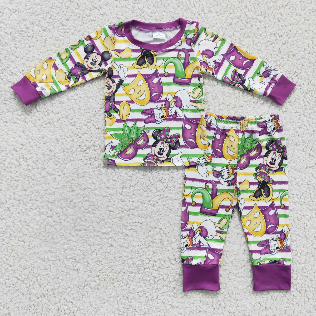 Green purple yellow stripe mouse kids boy Mardi gras pajamas - BIG FRENCHIES