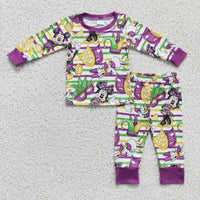 Green purple yellow stripe mouse kids boy Mardi gras pajamas - BIG FRENCHIES