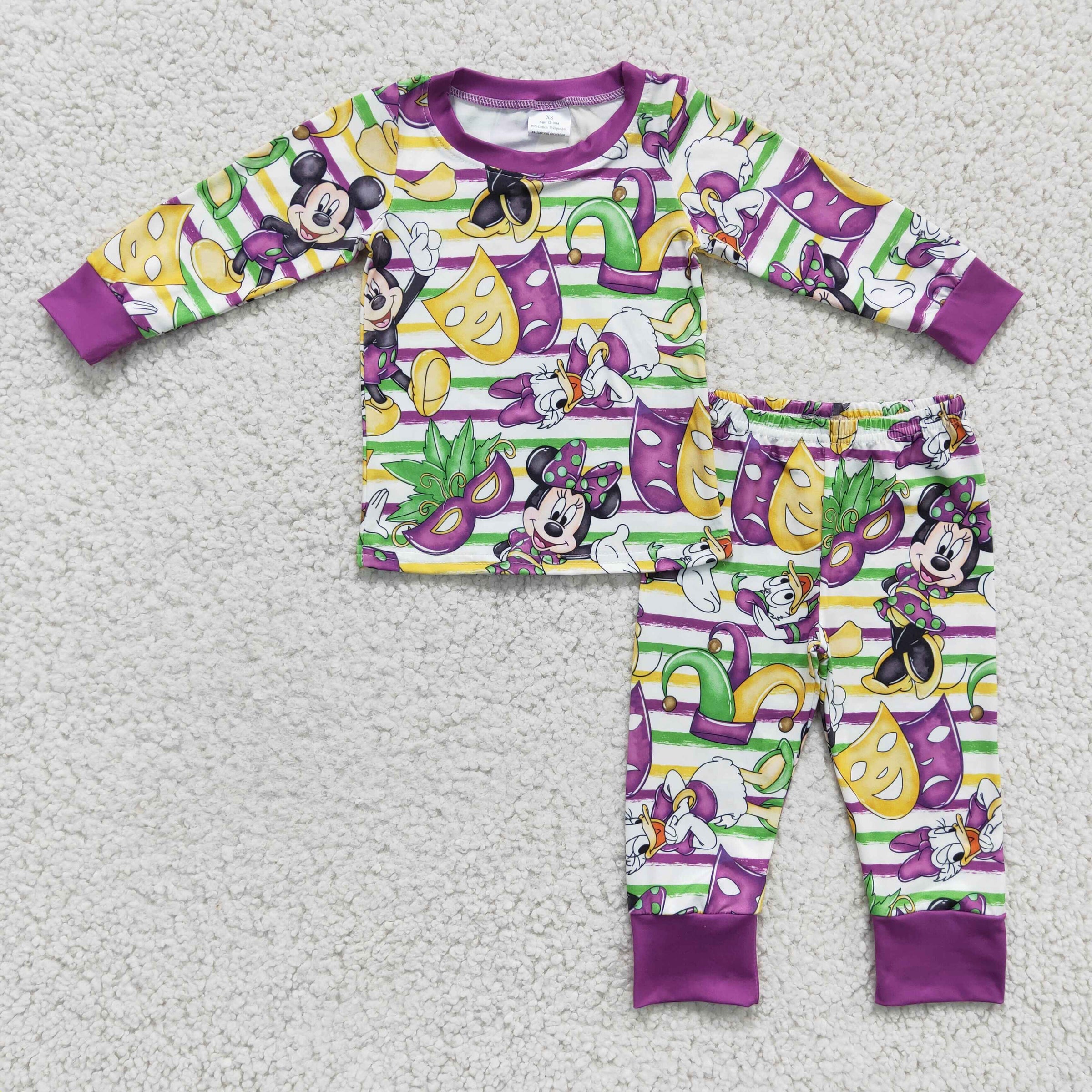 Green purple yellow stripe mouse kids boy Mardi gras pajamas - BIG FRENCHIES
