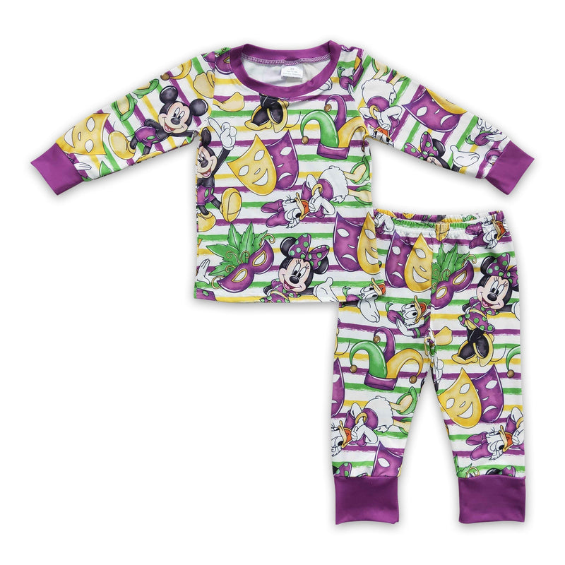 Green purple yellow stripe mouse kids boy Mardi gras pajamas - BIG FRENCHIES