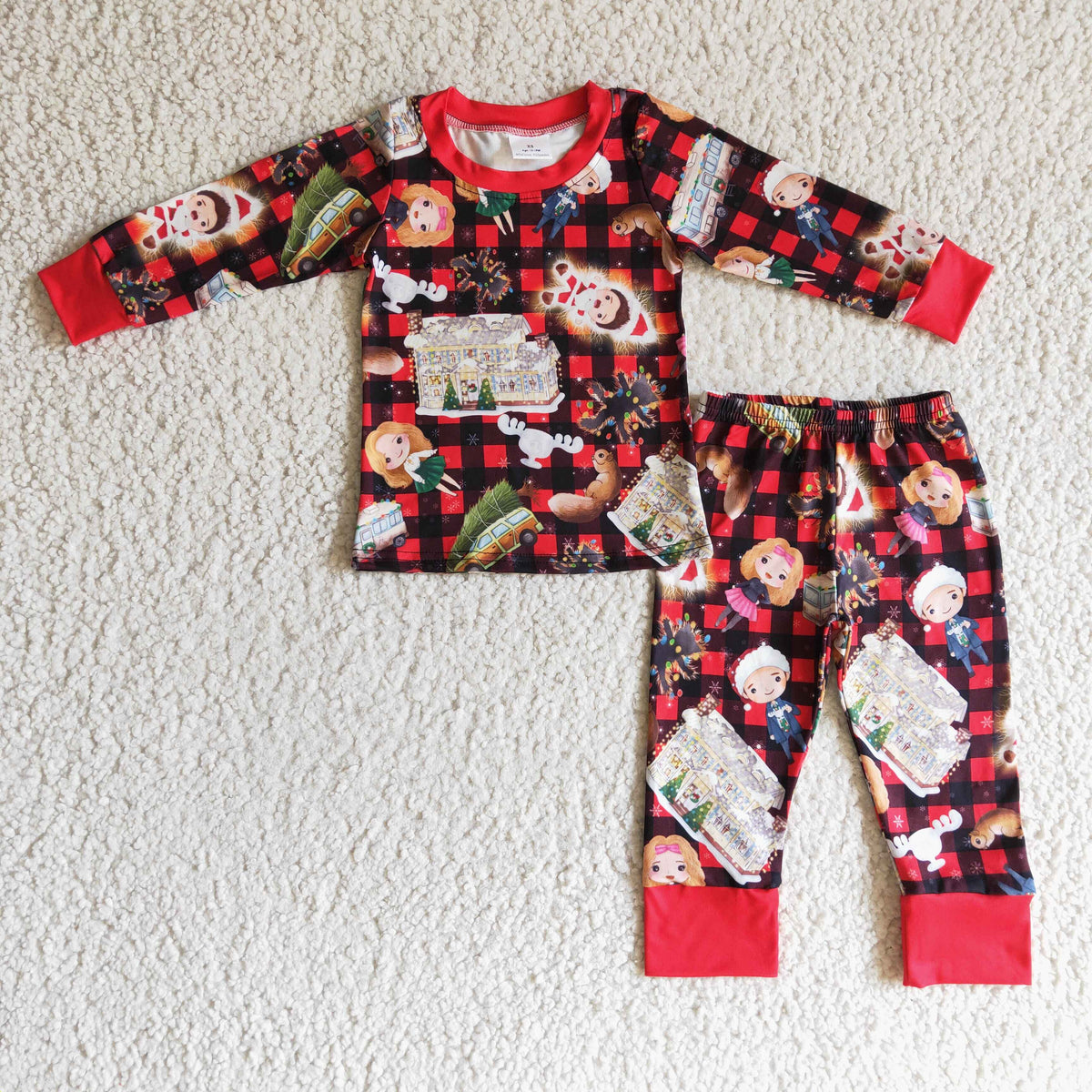 Black red plaid kids boy Christmas pajamas - BIG FRENCHIES