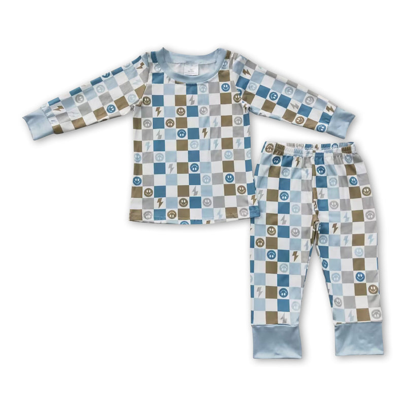 Smile plaid long sleeves baby kids fall pajamas - BIG FRENCHIES