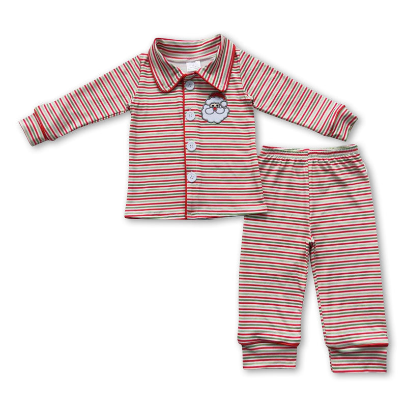 Santa red green stripe baby kids Christmas pajamas - BIG FRENCHIES
