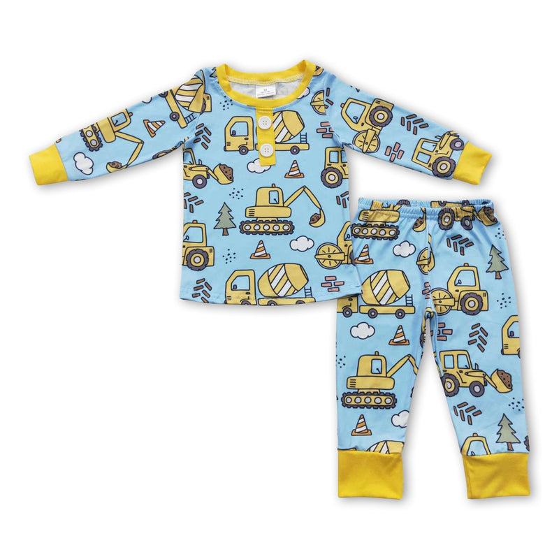 Blue yellow constructions kids boy long sleeves pajamas - BIG FRENCHIES