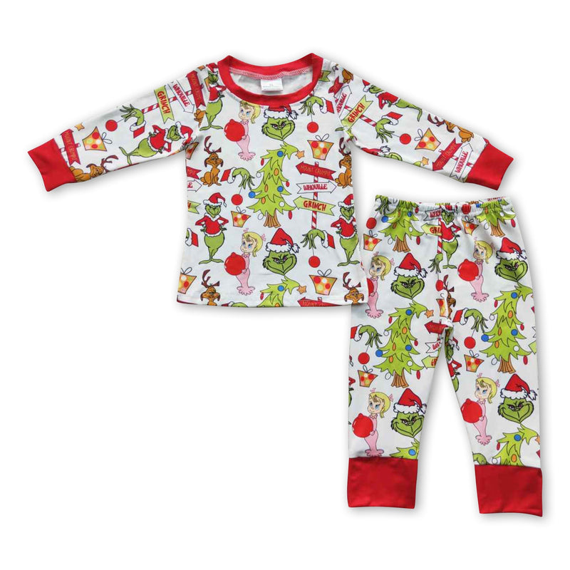 Green face long sleeves gifts kids boy Christmas pajamas - BIG FRENCHIES