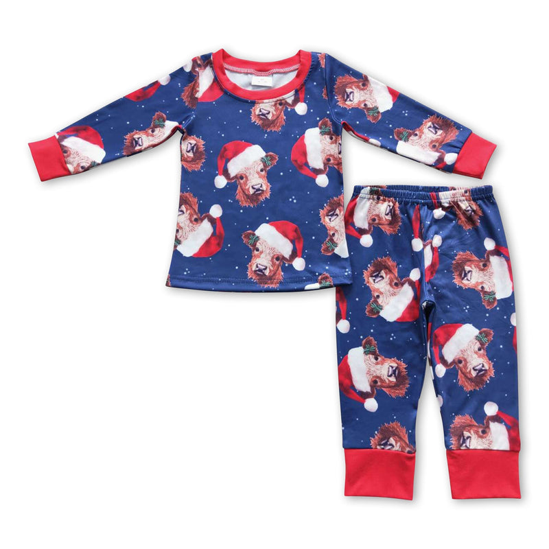 Red Christmas hat highland cow kids boy pajamas - BIG FRENCHIES