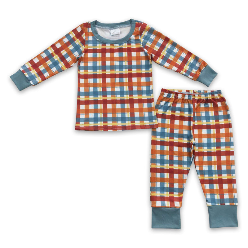 Brown blue plaid baby kids fall pajamas - BIG FRENCHIES
