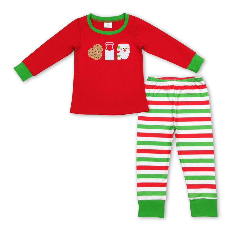 Cookie milk santa red top stripe pants boy Christmas pajamas - BIG FRENCHIES