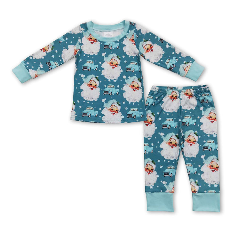 Light blue santa truck baby kids Christmas pajamas - BIG FRENCHIES