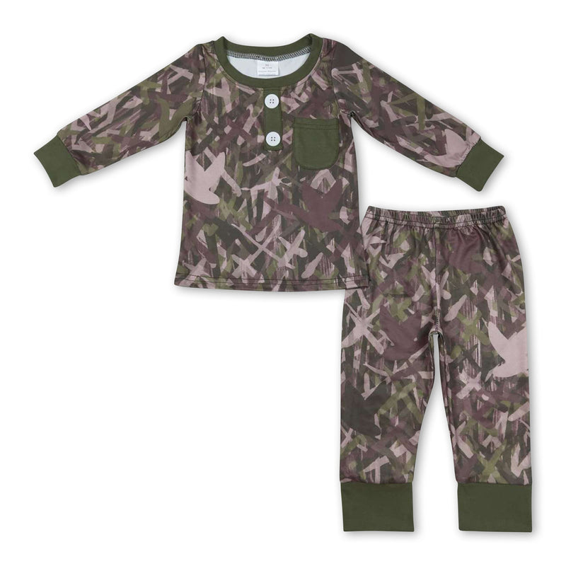 Olive browm duck pocket long sleeves boy pajamas - BIG FRENCHIES