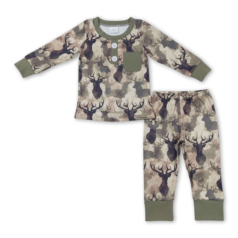 Deer pocket long sleeves kids boy pajamas - BIG FRENCHIES