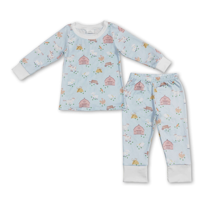 Light blue horse cow sheep chicken kids boyo farm pajamas - BIG FRENCHIES