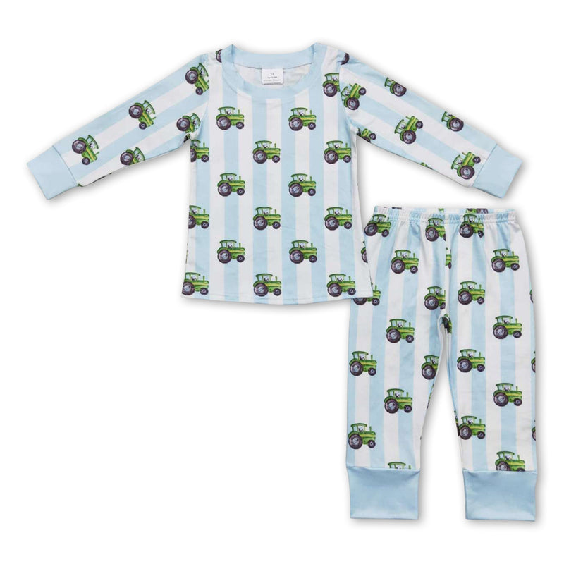 Blue stripe tractor kids boy farm pajamas - BIG FRENCHIES