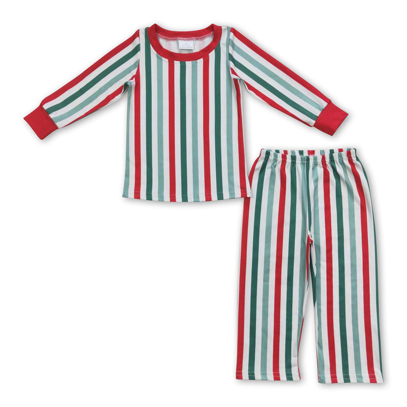 Green red stripe long sleeves kids Christmas pajamas - BIG FRENCHIES