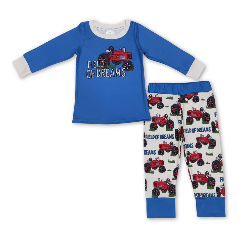 Tractor dreams blue kids boy long sleeves farm pajamas - BIG FRENCHIES