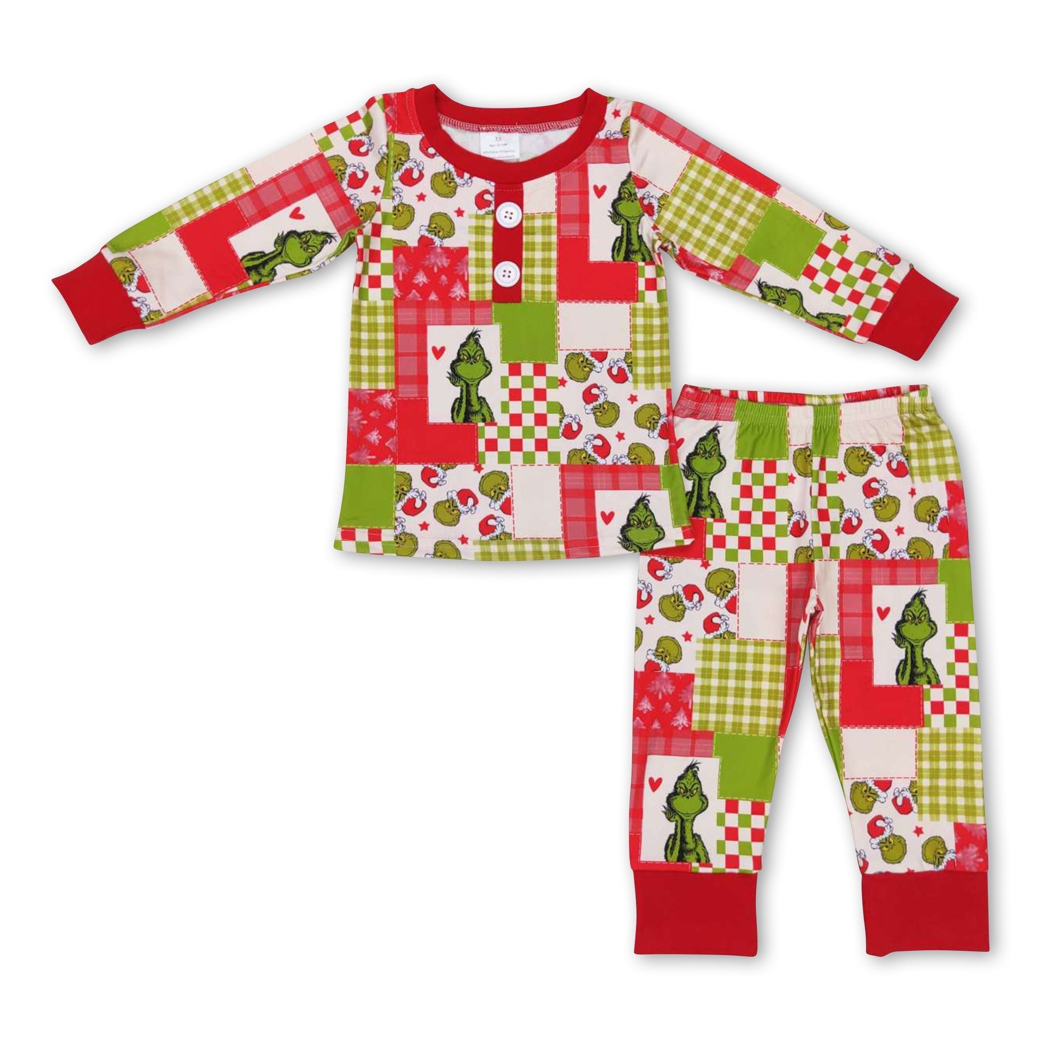 Green face plaid patchwork kids boy Christmas pajamas - BIG FRENCHIES