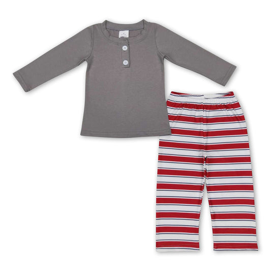 Grey cotton top red stripe pants kids boy Christmas pajamas - BIG FRENCHIES