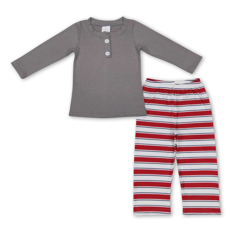 Grey cotton top red stripe pants kids boy Christmas pajamas - BIG FRENCHIES