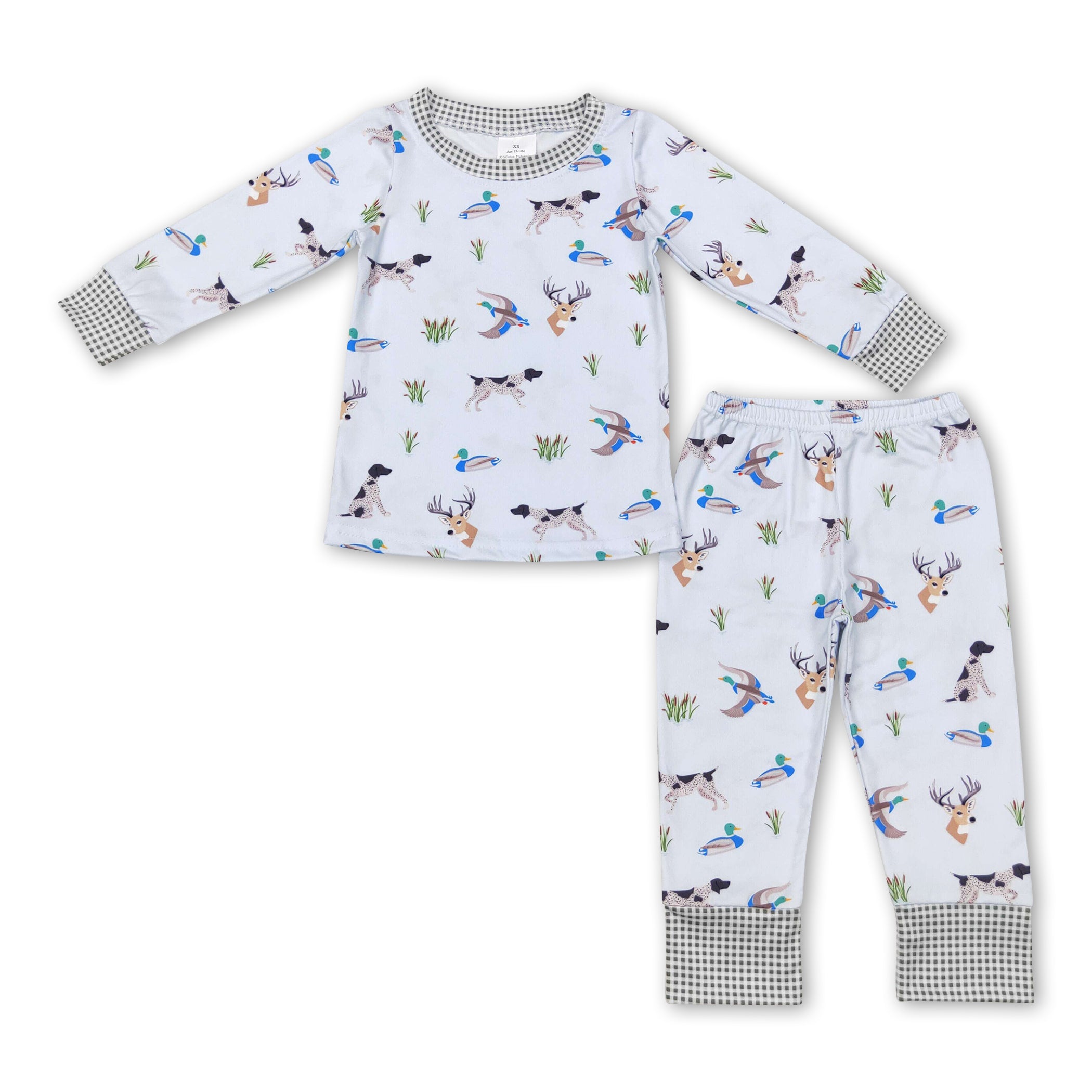 Duck dog deer plaid long sleeves kids boy pajamas - BIG FRENCHIES