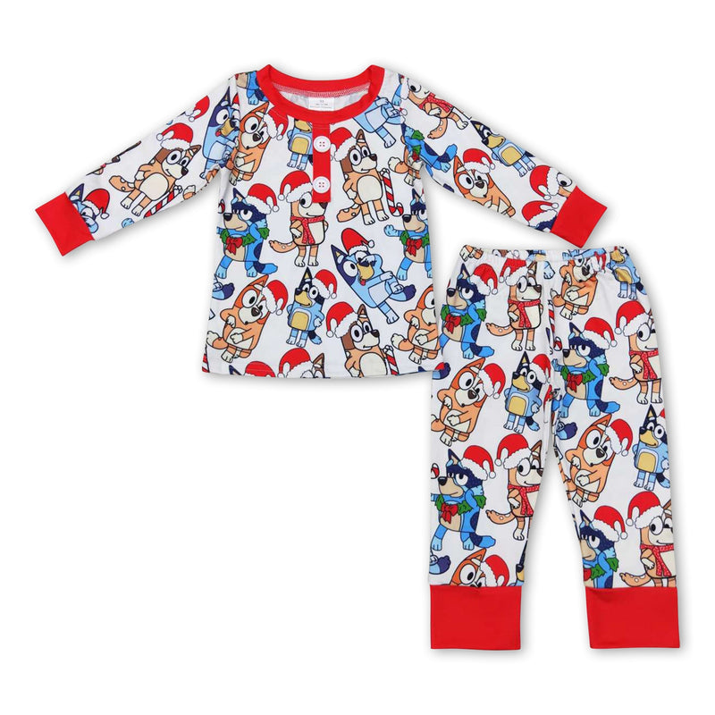 Christmas hat dog long sleeves kids boy pajamas - BIG FRENCHIES
